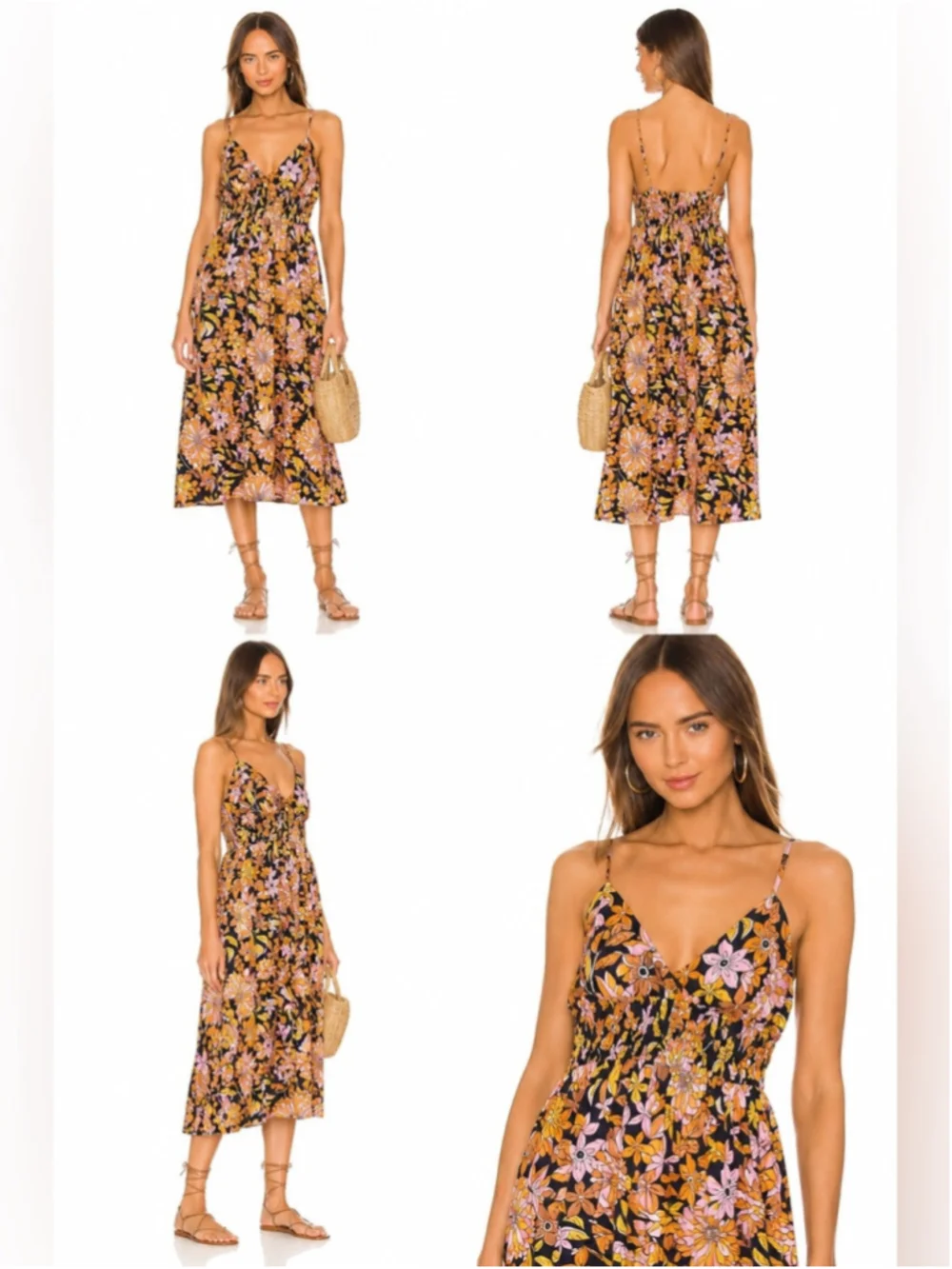 J.Crew Floral Smocked Midi Dress Size 12 Retro Boho Sundress